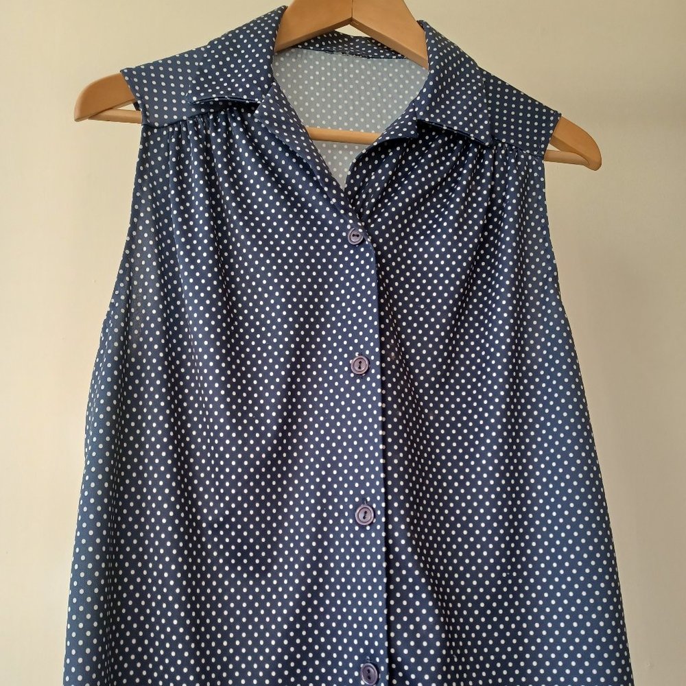 Blue polkadot sleeveless top